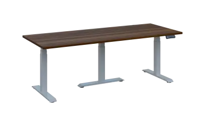 FLEXIMEET 200-80 výškově nastavitelný stůl, kovová podnož stříbrná, deska 25 mm, široký 2000 mm, ořech královský